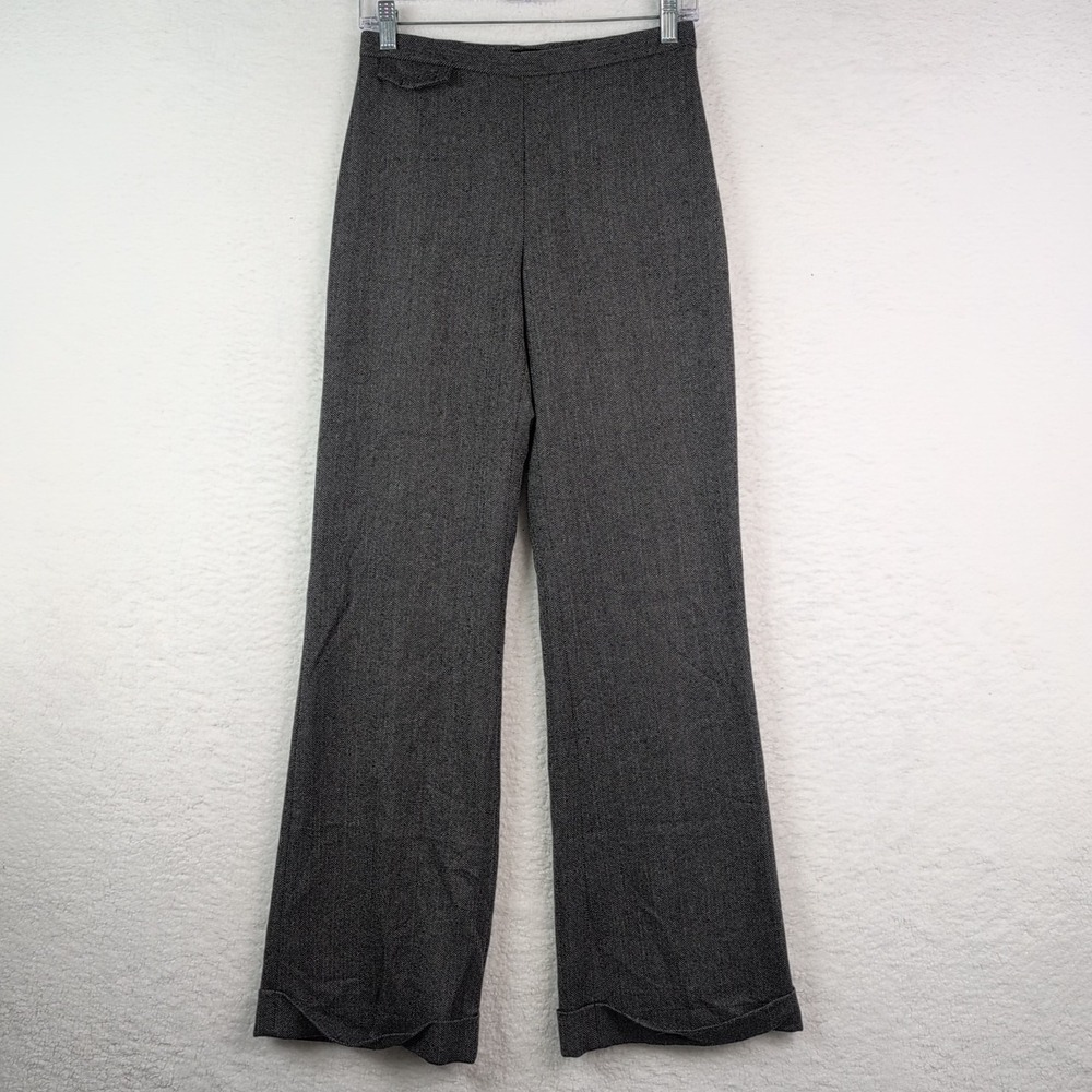 J Crew Wool Pants Women's 2 Herringbone Lined Side Zip Wide Leg Cuffed